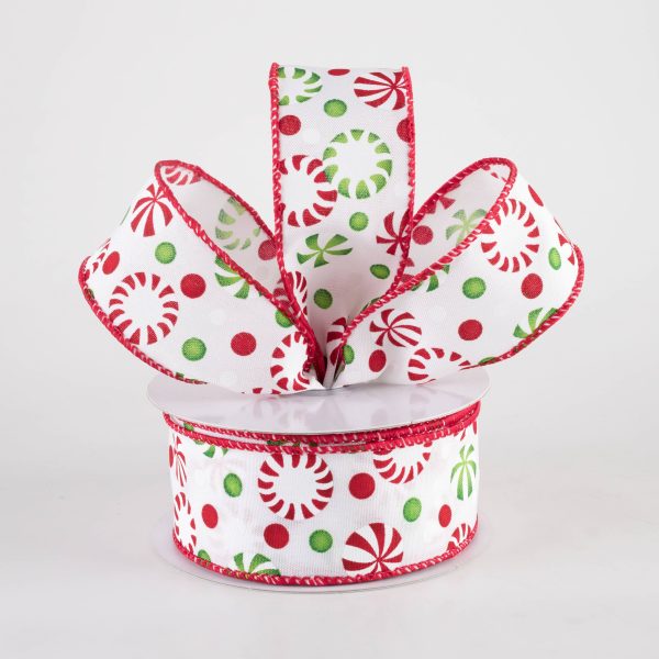 1.5  Christmas Candy Peppermints Ribbon: Red, White & Green (10 Yards) Online Sale