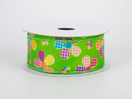 1.5  Patchwork Flowers Ribbon: Lime (10 Yards) Sale