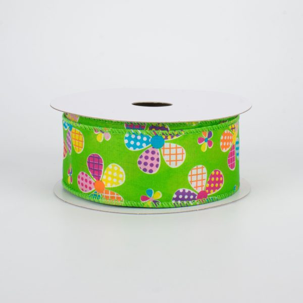 1.5  Patchwork Flowers Ribbon: Lime (10 Yards) Sale