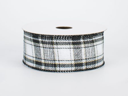 1.5  Black, White & Gold Plaid with Foil Ribbon (10 Yards) Online now