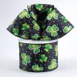 2.5  Glitter Clovers Ribbon: Black (10 Yards) Sale