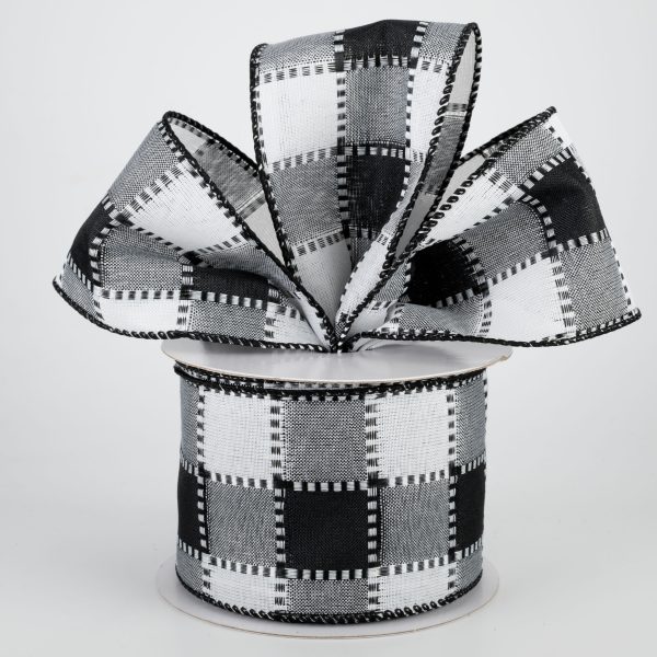 2.5  Box Plaid Ribbon: Black & White (10 Yards) Hot on Sale