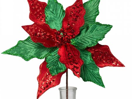 14  x 26  Velvet Sequin Poinsettia Stem: Red & Emerald Green Online