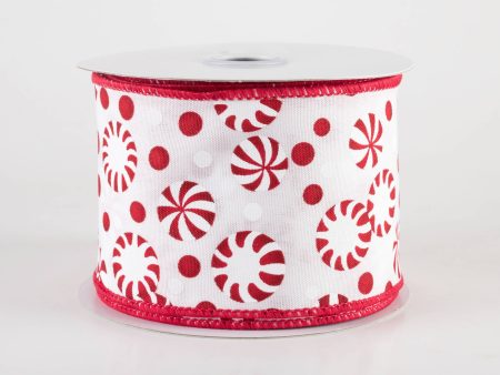 2.5  Christmas Candy Peppermints Ribbon: Red & White (10 Yards) Sale