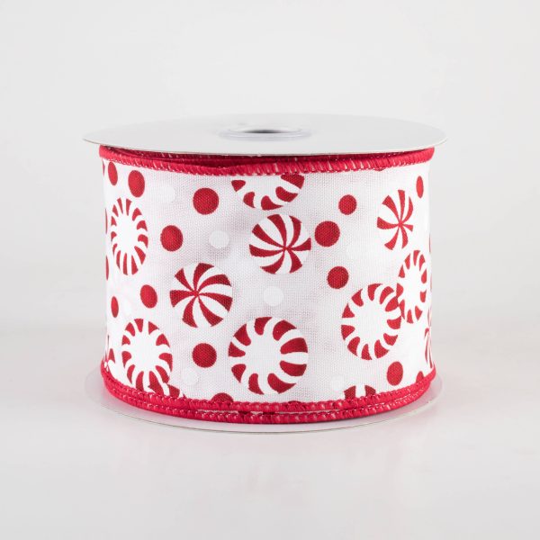 2.5  Christmas Candy Peppermints Ribbon: Red & White (10 Yards) Sale