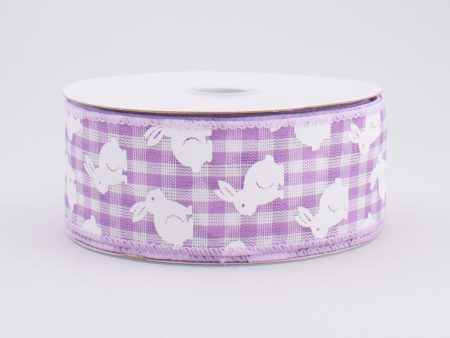 1.5  Gingham Bunny Ribbon: Lavender & White (10 Yards) Online Hot Sale