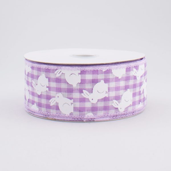 1.5  Gingham Bunny Ribbon: Lavender & White (10 Yards) Online Hot Sale