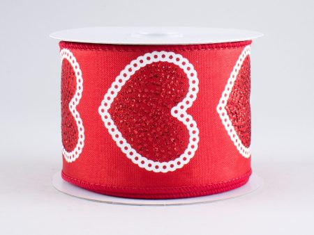 2.5  Glitter Dot Hearts Ribbon: Red (10 Yards) Online now