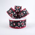 1.5  Glitter Hearts Ribbon: Black, Red, White (10 Yards) Sale