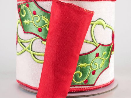 4  Embroidered Designer Velvet Holly Ribbon (5 Yards) For Cheap