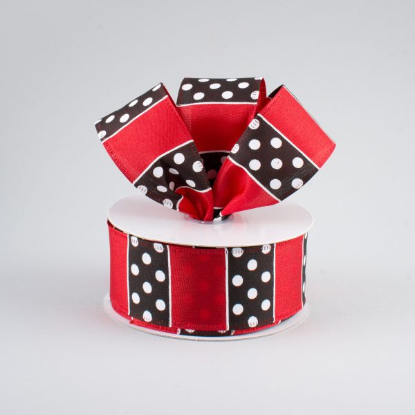 1.5  B & W Polka Dot Stripes Ribbon: Red (10 Yards) For Cheap