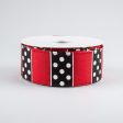 1.5  B & W Polka Dot Stripes Ribbon: Red (10 Yards) For Cheap