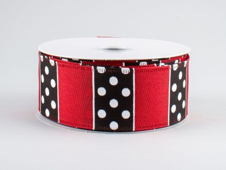 1.5  B & W Polka Dot Stripes Ribbon: Red (10 Yards) For Cheap